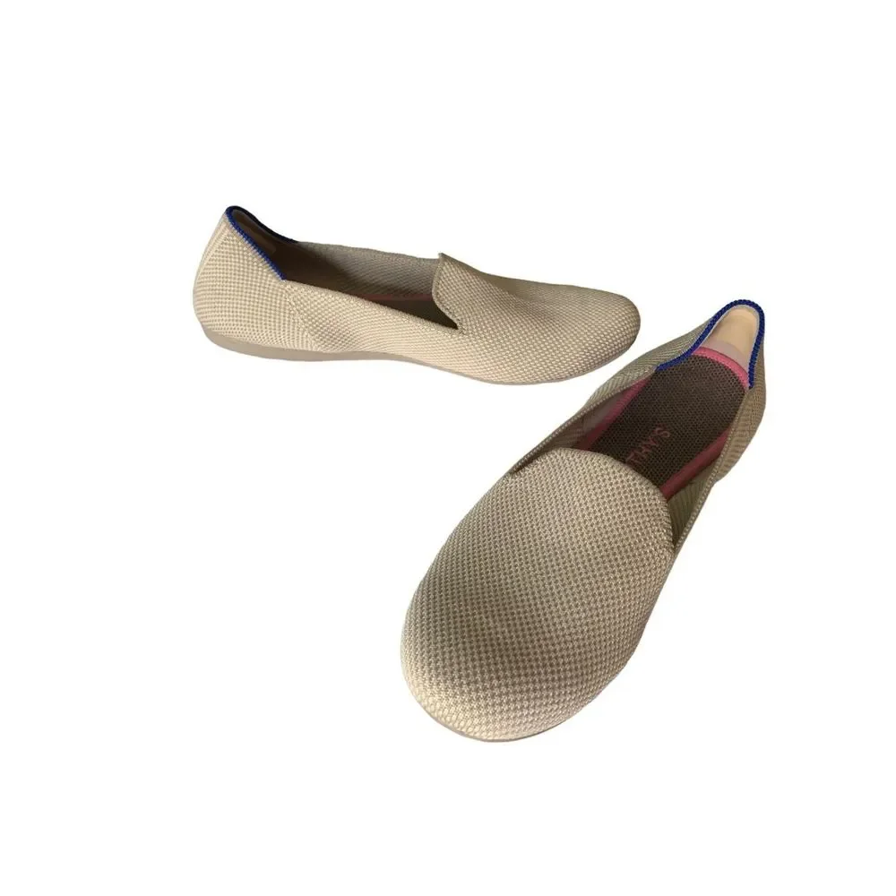 Rothy's Cream Slip-On Flats with Blue Trim